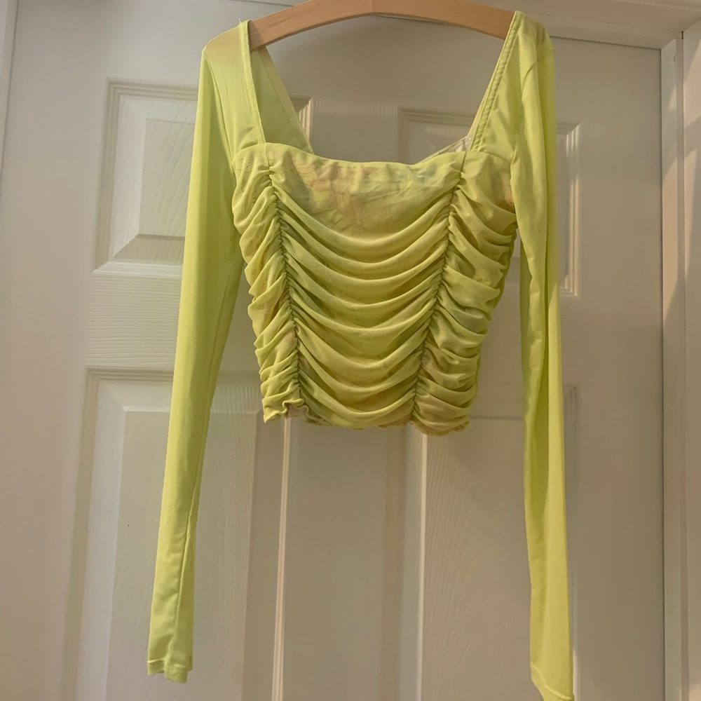 Light green and floral mesh top